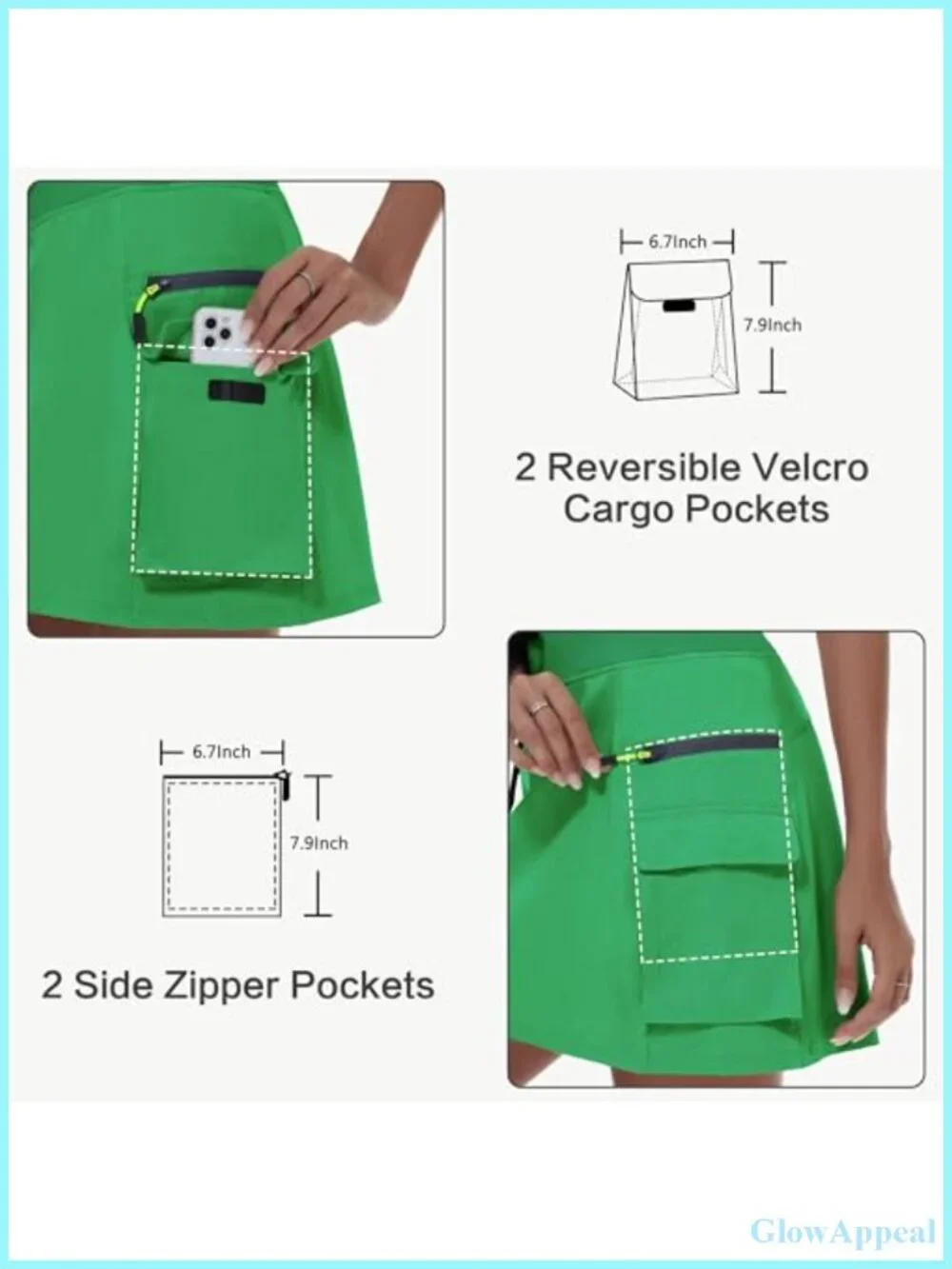 Hiking Cargo Skort with Zipper Pockets, High Waisted Quick Dry, UPF 50+, 4